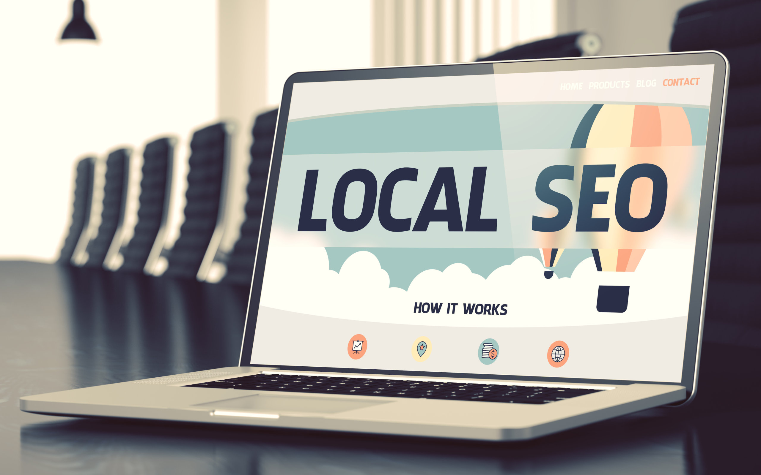 Landing Page of Laptop with Local SEO Concept. 3D. Local SEO Concept