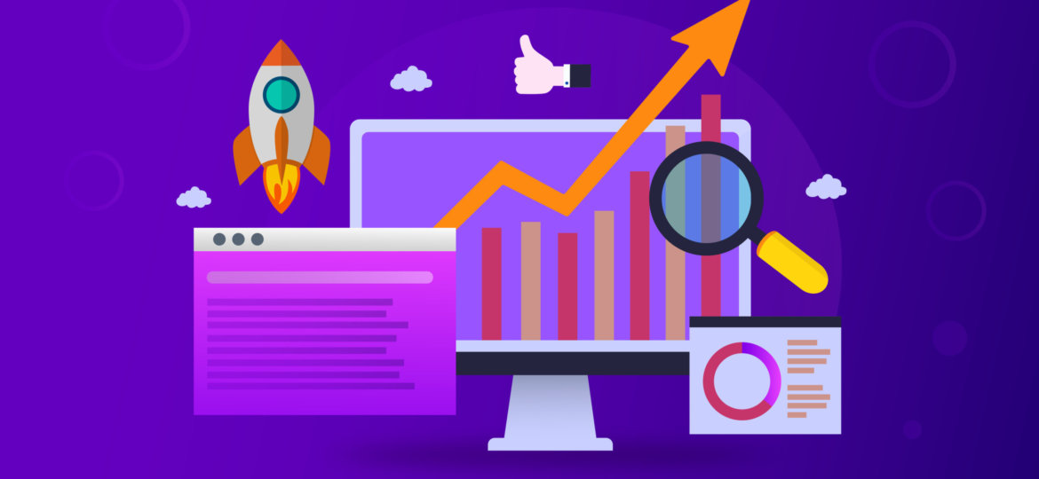 Seo ranking growth digital marketing analysis on a purple background