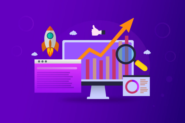 Seo ranking growth digital marketing analysis on a purple background