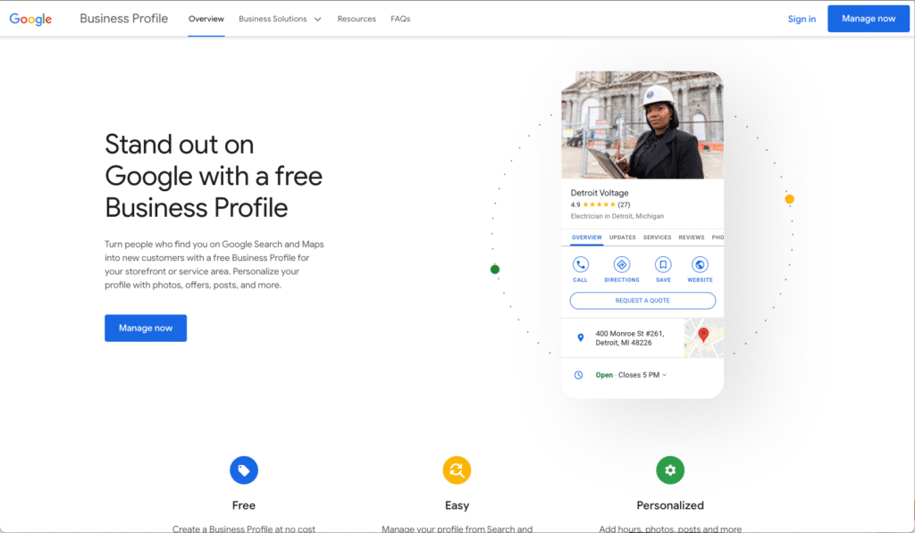 Home page of Google Business Profile