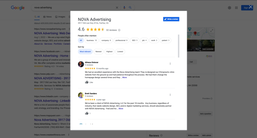 Positive Google reviews Home page of Google Business Profile