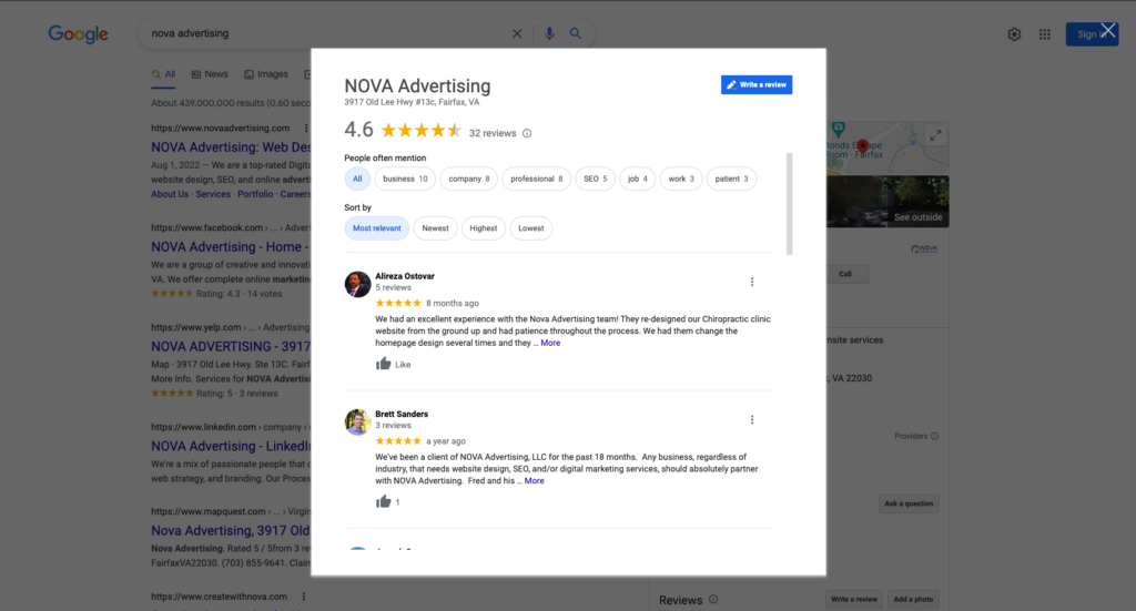 Home page of Google Business Profile