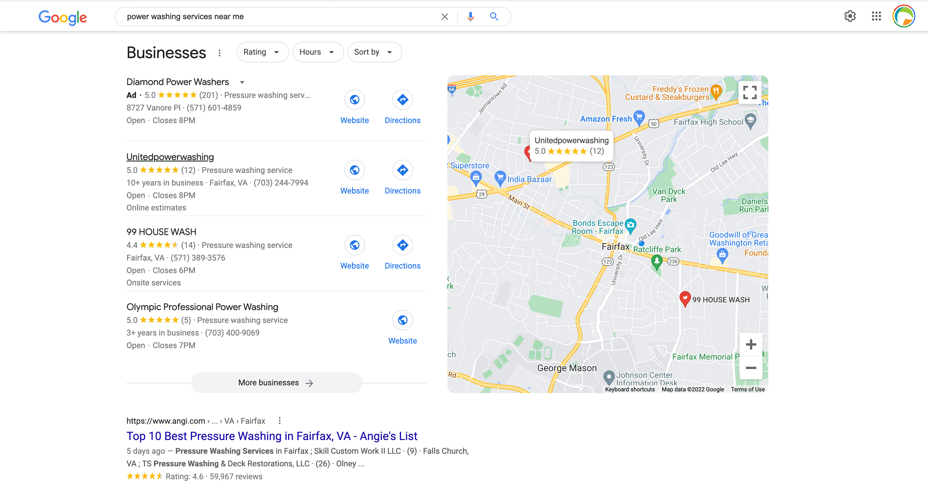 Google map result