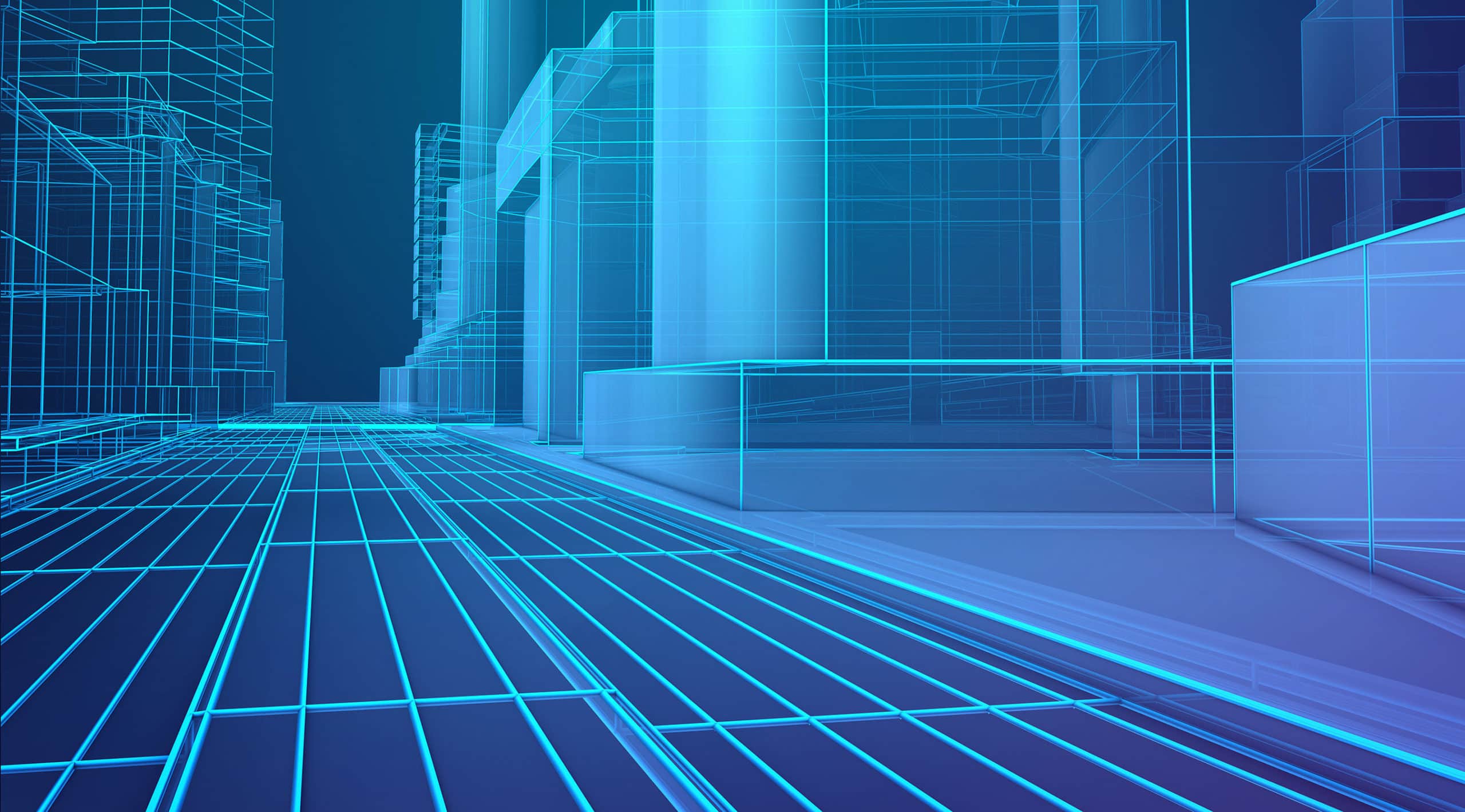 Blue neon architecture rendering