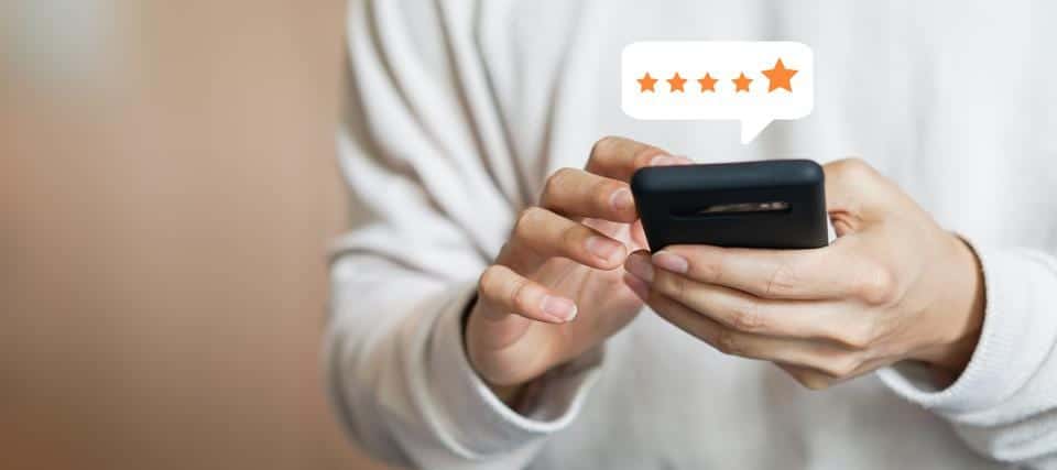 Five star reviews on mobile phone
