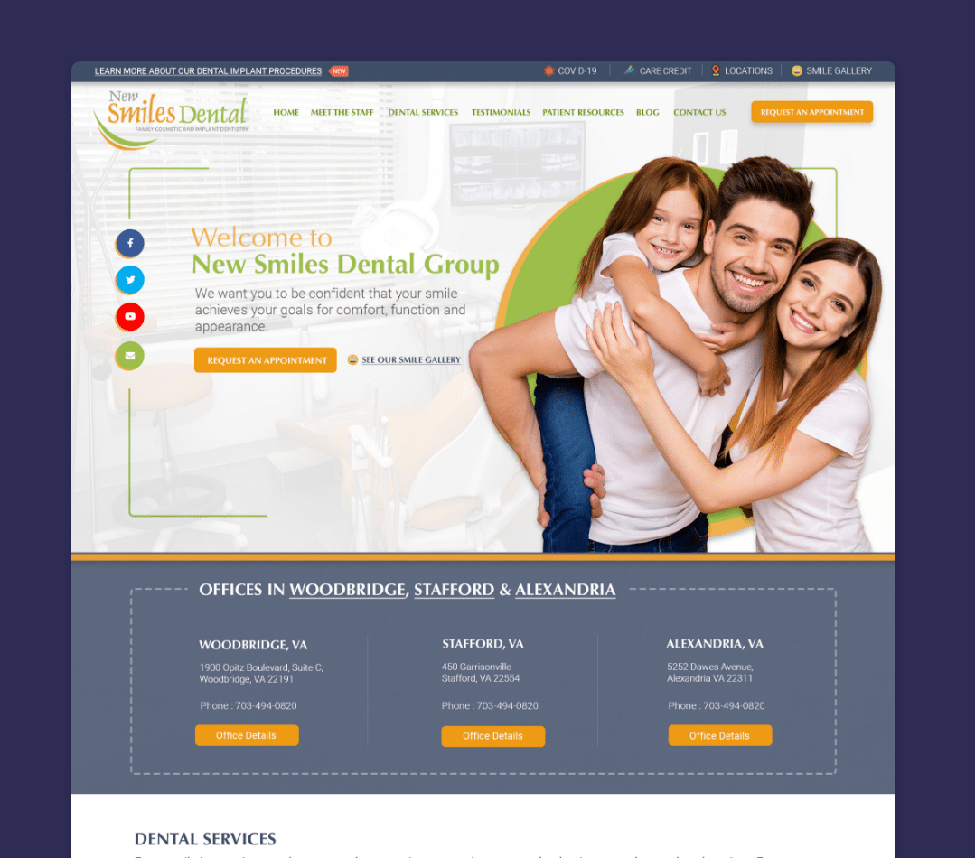 New Smiles Dental Home Page Screenshot