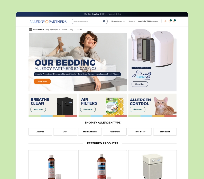 Allergy Partners Shop e-commerce website built with Avada and WooCommerce