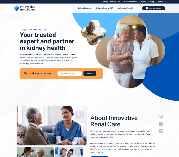 Elderly patient sitting and smiling with a nurse in a clinical setting, representing a real-life case study in kidney care