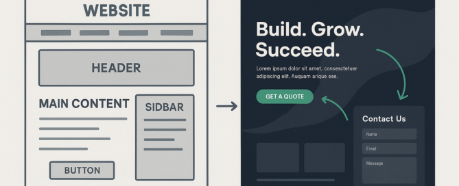 Visual comparison of a generic templated website versus a custom-designed website, highlighting how bespoke web design drives more leads and conversions.