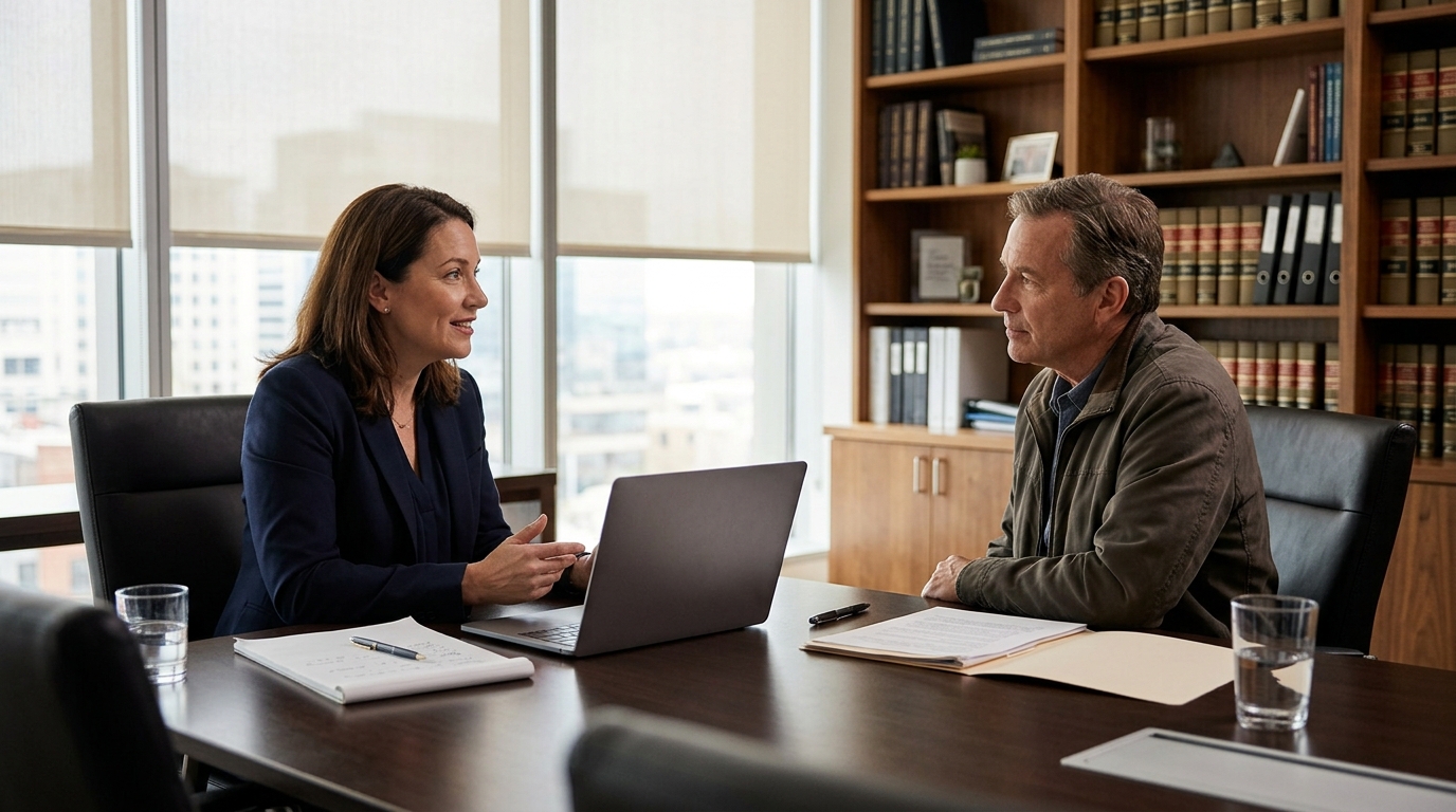 How Clients Use AI to Choose a Lawyer, and What Your Firm's Website Needs 3 Attorney meeting with a client in a professional law office